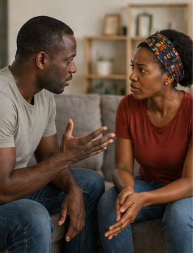 An African couple in conversation to resolve their conflict
